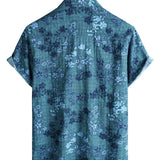Chemise Retro en Coton Casual à Manches Courtes avec Poche Florale Bleue pour Homme