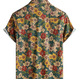 Chemise à manches courtes en coton respirant avec imprimé botanique vintage pour hommes