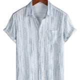 Chemise à Manches Courtes en Coton avec Poche pour Homme à Rayures Noires Respirante