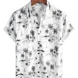 Chemise en Coton Aloha à Manches Courtes Blanche avec Imprimé d'Ananas Tropical et de Palmier pour Homme