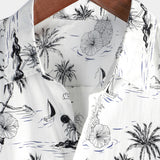 Chemise en Coton Aloha à Manches Courtes Blanche avec Imprimé d'Ananas Tropical et de Palmier pour Homme