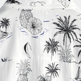 Chemise en Coton Aloha à Manches Courtes Blanche avec Imprimé d'Ananas Tropical et de Palmier pour Homme