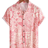 Chemise à Manches Courtes en Coton à Boutons Hawaïenne Florale Rose pour Homme