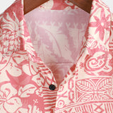 Chemise à Manches Courtes en Coton à Boutons Hawaïenne Florale Rose pour Homme
