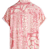 Chemise à Manches Courtes en Coton à Boutons Hawaïenne Florale Rose pour Homme