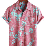 Chemise en Coton de Plage Tropicale Hawaïenne Vintage à Manches Courtes pour Homme en Rouge Floral