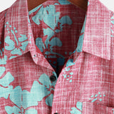 Chemise en Coton de Plage Tropicale Hawaïenne Vintage à Manches Courtes pour Homme en Rouge Floral