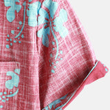 Chemise en Coton de Plage Tropicale Hawaïenne Vintage à Manches Courtes pour Homme en Rouge Floral