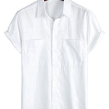 Chemise à Manches Courtes en Coton avec Poches sur la Poitrine pour Homme