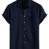 Chemise à Manches Courtes en Coton avec Poches Poitrine de Couleur Unie