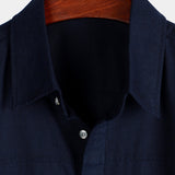 Chemise à Manches Courtes en Coton avec Poches Poitrine de Couleur Unie