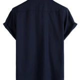 Chemise à Manches Courtes en Coton avec Poches Poitrine de Couleur Unie