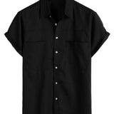Chemise à Manches Courtes en Coton avec Poches Poitrine de Couleur Unie pour Homme