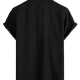Chemise à Manches Courtes en Coton avec Poches Poitrine de Couleur Unie pour Homme