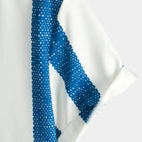 Chemise Casual en Coton à Manches Courtes à Rayures Verticales Bleu Vintage pour Homme