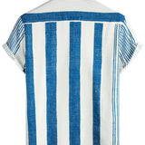 Chemise Casual en Coton à Manches Courtes à Rayures Verticales Bleu Vintage pour Homme
