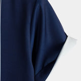 Chemise à Manches Courtes en Coton Aloha Vintage Bleu Marine avec Imprimé de Fleurs et Rayures Verticales pour Homme
