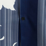 Chemise à Manches Courtes en Coton Aloha Vintage Bleu Marine avec Imprimé de Fleurs et Rayures Verticales pour Homme