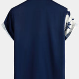Chemise à Manches Courtes en Coton Aloha Vintage Bleu Marine avec Imprimé de Fleurs et Rayures Verticales pour Homme