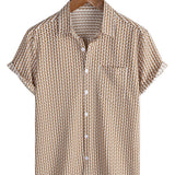 Chemise en Coton pour Homme Casual de Vacances à Manches Courtes Couleur Kaki avec Boutons
