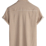 Chemise en Coton pour Homme Casual de Vacances à Manches Courtes Couleur Kaki avec Boutons