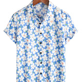 Chemise en Coton pour Homme d'Été avec Imprimé Floral, Décontractée, Coupe Slim, Manches Courtes, Couleur Bleu Clair