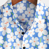 Chemise en Coton pour Homme d'Été avec Imprimé Floral, Décontractée, Coupe Slim, Manches Courtes, Couleur Bleu Clair