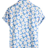 Chemise en Coton pour Homme d'Été avec Imprimé Floral, Décontractée, Coupe Slim, Manches Courtes, Couleur Bleu Clair