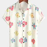 Chemise à Manches Courtes en Coton Blanc avec Imprimé Floral d'Été pour Homme