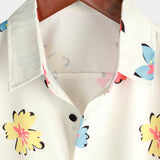Chemise à Manches Courtes en Coton Blanc avec Imprimé Floral d'Été pour Homme
