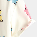 Chemise à Manches Courtes en Coton Blanc avec Imprimé Floral d'Été pour Homme