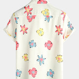 Chemise à Manches Courtes en Coton Blanc avec Imprimé Floral d'Été pour Homme