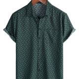 Chemise en Coton pour Homme Casual de Vacances à Manches Courtes Verte avec Boutons