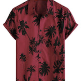 Chemise à Manches Courtes en Coton avec Col et Imprimé de Palmiers pour Homme