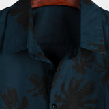 Chemise hawaïenne à manches courtes en coton avec col et imprimé de palmiers pour homme, bleu marine