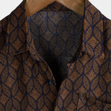 Chemise à Manches Courtes en Coton avec Poche à Motif Géométrique Rétro en Marron pour Homme