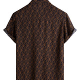 Chemise à Manches Courtes en Coton avec Poche à Motif Géométrique Rétro en Marron pour Homme