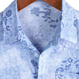 Chemise Rétro en Coton à Manches Courtes Florale Bleue pour Homme