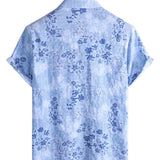 Chemise Rétro en Coton à Manches Courtes Florale Bleue pour Homme