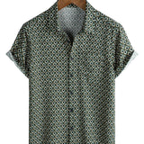 Chemise Casual en Coton à Manches Courtes avec Imprimé Géométrique pour Homme