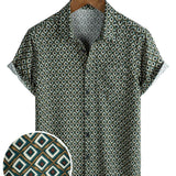 Chemise Casual en Coton à Manches Courtes avec Imprimé Géométrique pour Homme