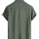 Chemise Casual en Coton à Manches Courtes avec Imprimé Géométrique pour Homme