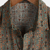 Chemise en Coton pour Homme Vintage à Imprimé Paisley des Années 70 avec Boutons en Marron Boho Rétro Tribal à Manches Courtes