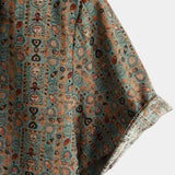 Chemise en Coton pour Homme Vintage à Imprimé Paisley des Années 70 avec Boutons en Marron Boho Rétro Tribal à Manches Courtes