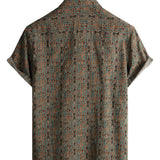Chemise en Coton pour Homme Vintage à Imprimé Paisley des Années 70 avec Boutons en Marron Boho Rétro Tribal à Manches Courtes