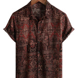 Chemise en Coton pour Homme Rétro avec Imprimé Paisley Floral, Boutons, Vintage, Vacances, Western, Marron, à Manches Courtes