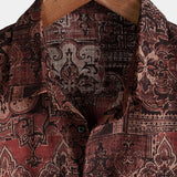 Chemise en Coton pour Homme Rétro avec Imprimé Paisley Floral, Boutons, Vintage, Vacances, Western, Marron, à Manches Courtes