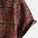 Chemise en Coton pour Homme Rétro avec Imprimé Paisley Floral, Boutons, Vintage, Vacances, Western, Marron, à Manches Courtes