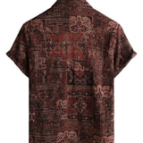 Chemise en Coton pour Homme Rétro avec Imprimé Paisley Floral, Boutons, Vintage, Vacances, Western, Marron, à Manches Courtes