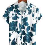 Chemise en Coton d'Été Décontractée à Fleurs pour Homme, avec Boutons et Manches Courtes, Idéale pour des Vacances à la Plage